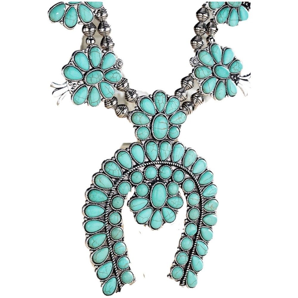 Vintage Style Southwestern Squash Blossom Necklace - Picture 2 of 7